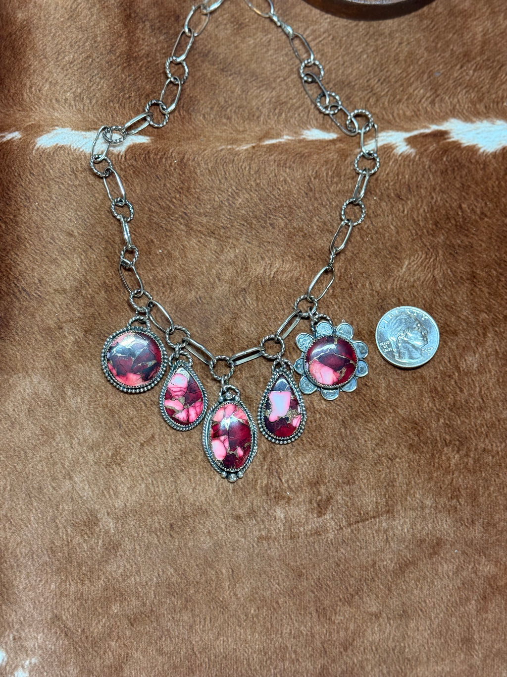 Red Rose Dahlia Charm Necklace