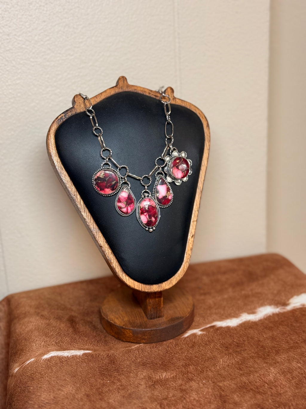 Red Rose Dahlia Charm Necklace
